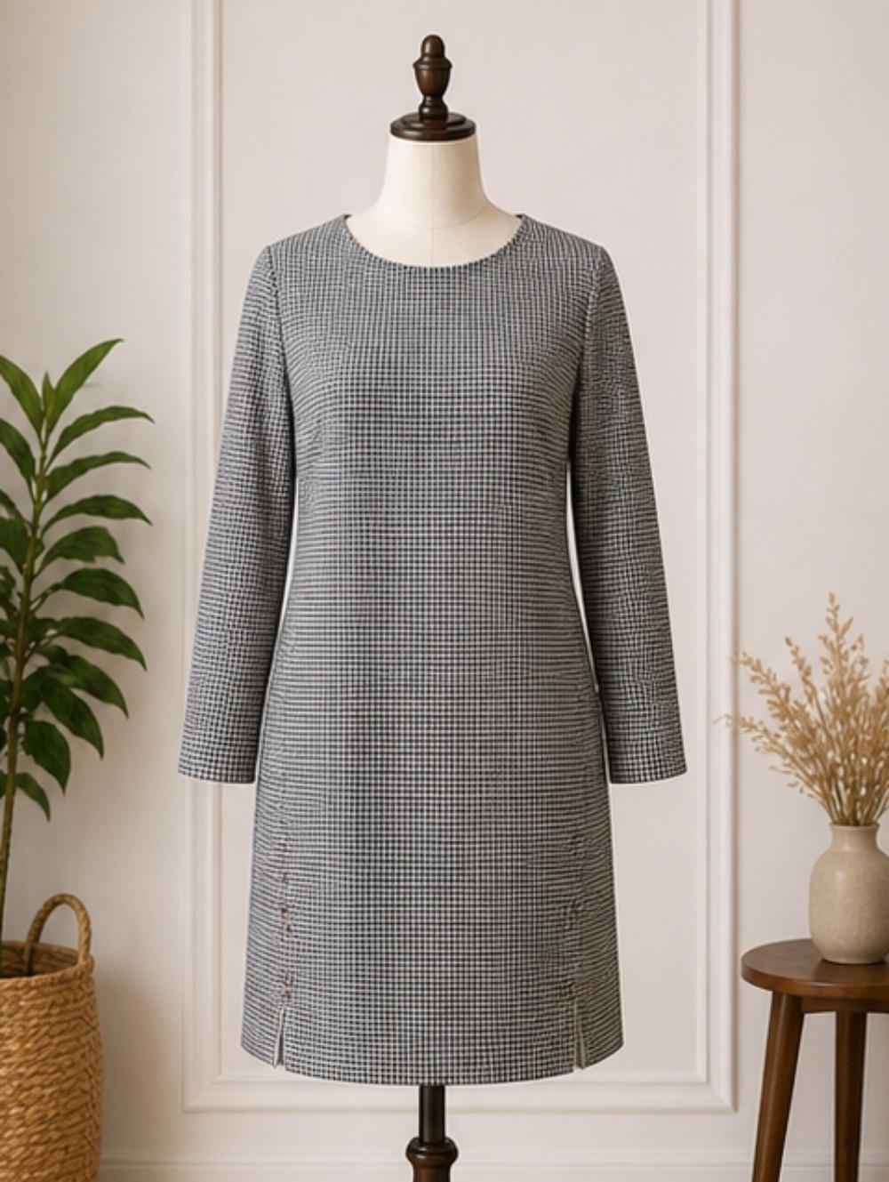 J. JILL KNIT CHECKERED SHIFT DRESS